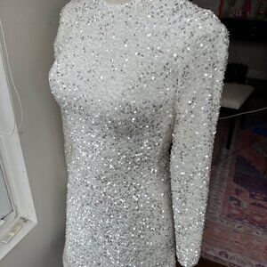 Helsi Avery Long-Sleeve Sequin Fit & Flare Mini Dress Bridal White XS $395